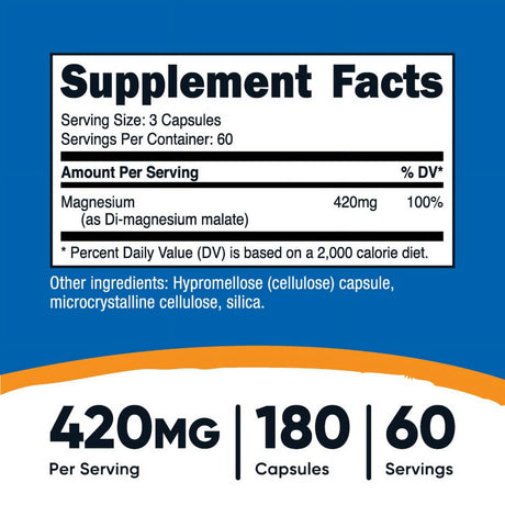 Nutricost Magnesium Malate 420Mg, 180 Capsules, 60 Servings - Non-Gmo, Gluten Free Supplement