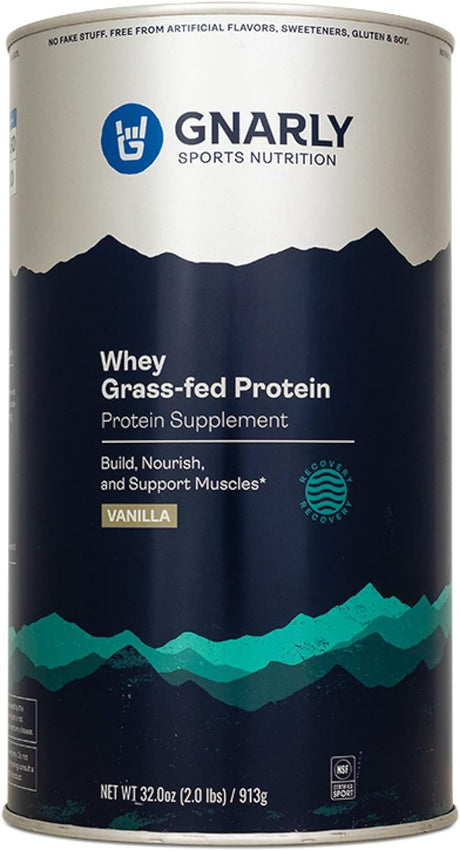 Gnarly Nutrition, Whey Protein Derived from Non-Rbgh New Zealand Grass-Fed Cows for Muscle Synthesis, Vanilla, 32 Oz (20 Servings)