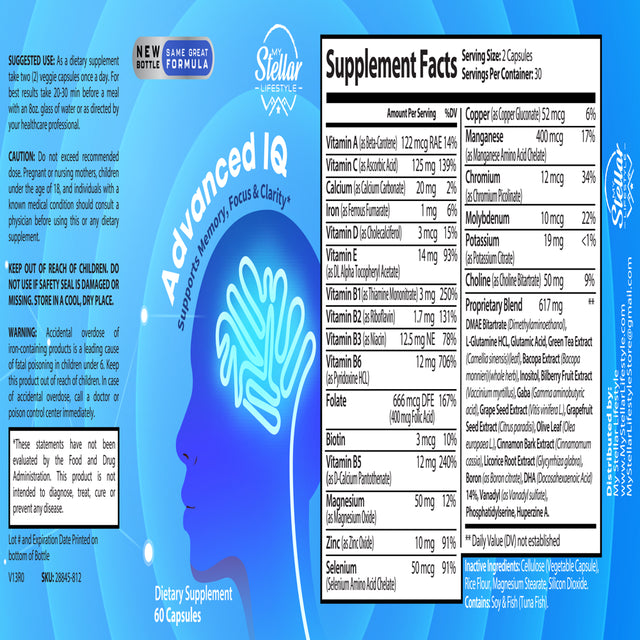 3 Pack - Advanced IQ Cognitive Support - Brain Booster Memory Supplement 60CT X3