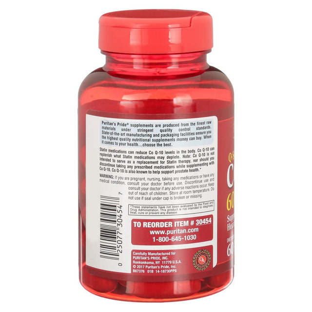 Puritan'S Pride Q-Sorb Coq10 (Coenzyme Q10) 600 Mg, Natural Antioxidant, Dietary Supplement for Blood Pressue Management, 60 Rapid Release Softgels