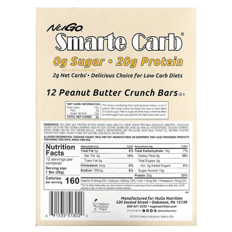 Nugo Nutrition Smarte Carb Peanut Butter Crunch Bar 12 Bar(S)