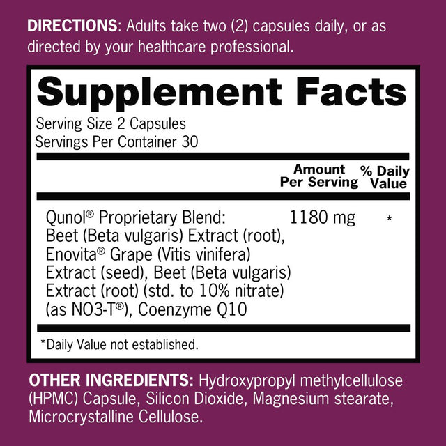 Qunol Blood Pressure Support Capsules, 1180Mg, Beets, Coq10, and Grape Seed, 60 Count