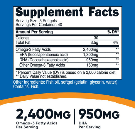 Nutricost Omega 3 Fish Oil - 2500MG, 120 Softgels (40 Serv) - Non-Gmo, Gluten Free