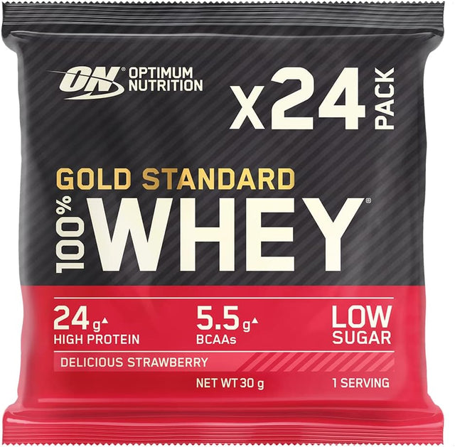 Optimum Nutrition Gold Standard 100% Whey Protein Powder Drink Mix Strawberry (Pack of 24 Sachets)