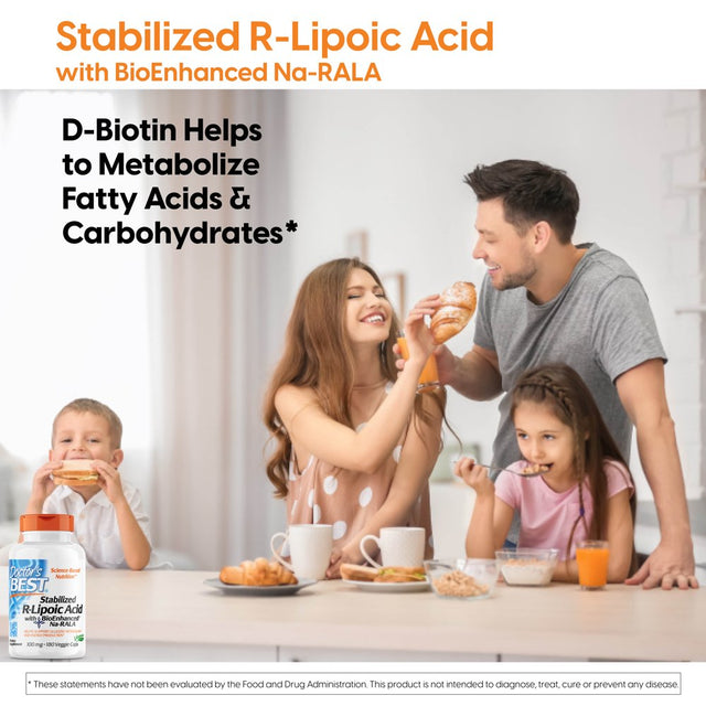 Doctor’S Best Stabilized R-Lipoic Acid with Bioenhanced Na-Rala , Non-Gmo, Gluten Free, Vegan, Helps Maintain Blood Sugar Levels, 100 Mg 180 Veggie Caps