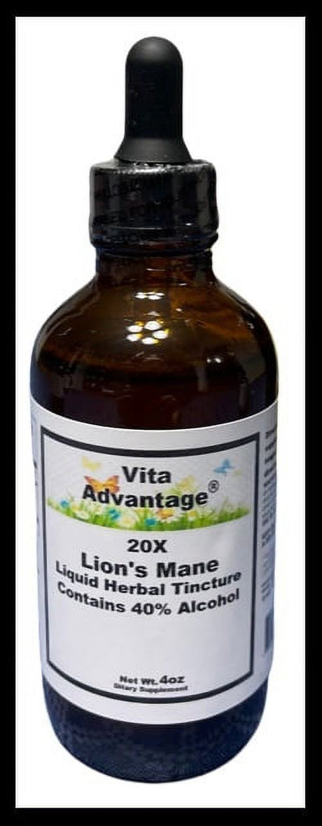 Vita Advantage LION'S MANE Extract Brain Cell Mood Nootropic NGF Skin ORGANIC FOLK TINCTURE 4Oz