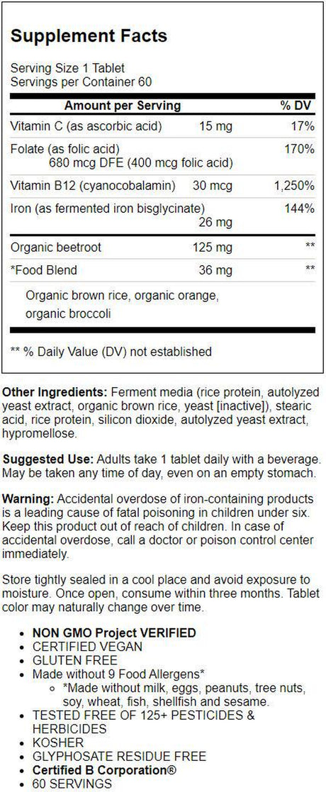 Megafood Blood Builder 60 Tabs Increases Iron Level *