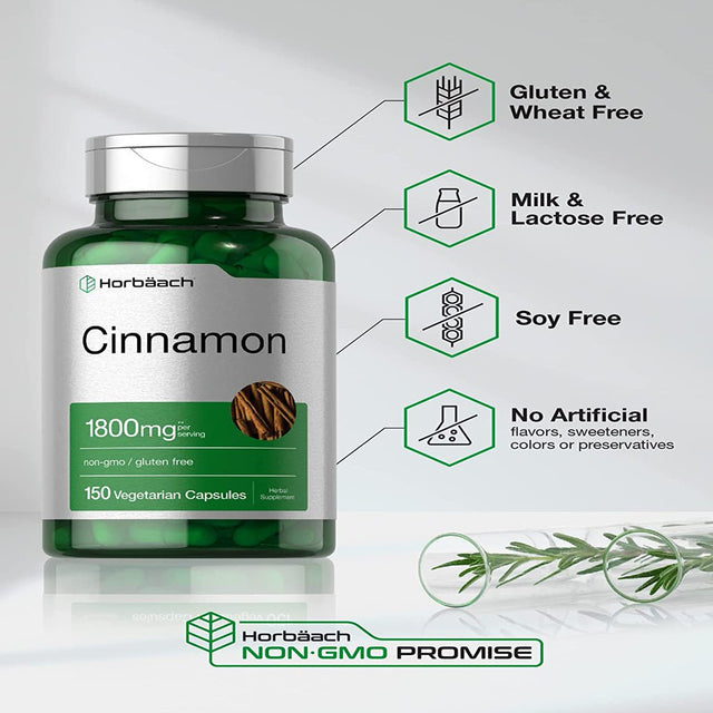 Cinnamon Supplement 1800Mg | 150 Vegetarian Capsules | by Horbaach