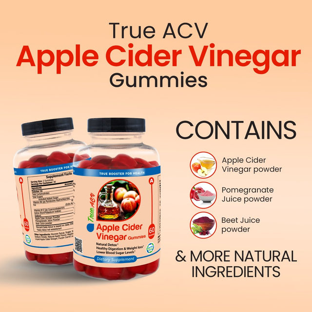 Truemed Apple Cider Vinegar Gummies Natural Detox Healthy Digestion and Weight Loss Lower Blood Sugar Levels Supplements 60 Gummies