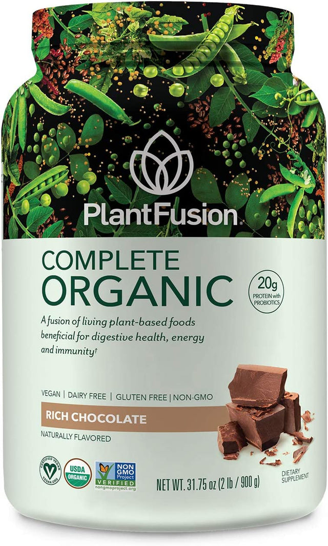 Plantfusion Complete Organic Protein Powder - Plant Based Protein Powder with Fermented Superfoods - Keto & Vegan Friendly, Gluten Free, Soy Free, Non-Dairy, No Sugar, Non-Gmo - Chocolate 2 Lb