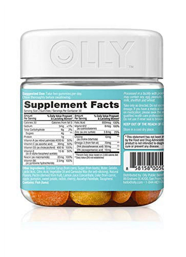 OLLY the Essential Prenatal Gummy Multivitamin, 60Ct, Sweet Citrus,