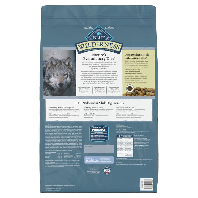 Blue Buffalo Wilderness High Protein Chicken Dry Dog Food for Adult Dogs, Grain-Free, 20 Lb. Bag