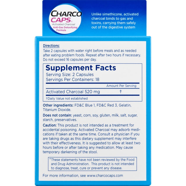 Charcocaps Activated Charcoal Capsules - 36 Capsules