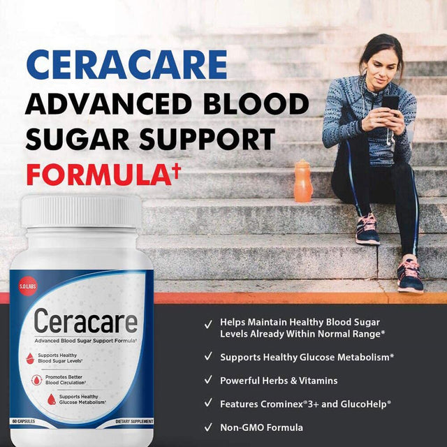 Ceracare - Advanced Blood Sugar Support Formula - White and One Size Pills for Healthy Blood Sugar Levels - Promotes Better Blood Circulation and Healthy Glucose Metabolism - 60 Capsules (1 Pack)