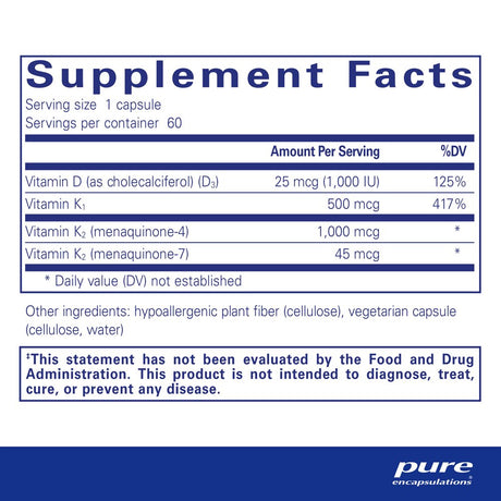 Pure Encapsulations Synergy K | Supplement with Vitamin K1, K2, and D3 to Support Bones, Blood Vessels, Vascular Elasticity, and Calcium Utilization* | 60 Capsules