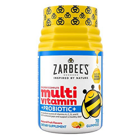 Zarbee'S Kid'S Complete Multivitamin + Probiotic Gummies with Vitamins a B C D E & Zinc for Digestive Health Easy to Chew Kids Daily Multivitamin Gummies Natural Fruit 70 Count