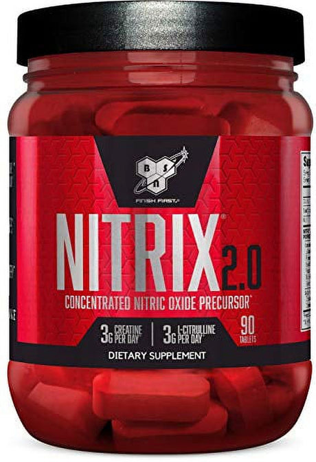 BSN NITRIX 2.0 - Nitric Oxide Precursors, 3G Creatine, 3G L Citrulline - Supports Workout Performance, Pumps, Muscle Recovery and Endurance - 90 Tablets