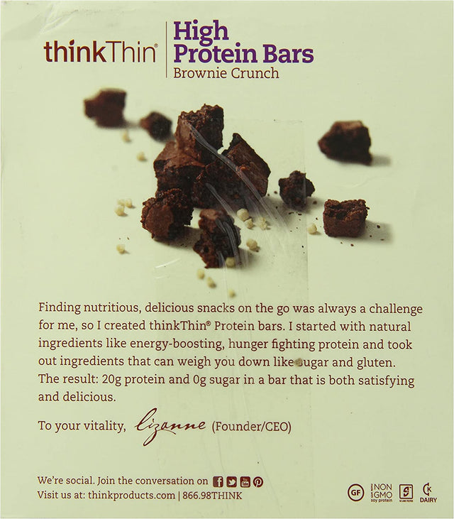 Thinkthin High Protein Bar, Brownie Crunch, 60 G, Bars, 10 Count