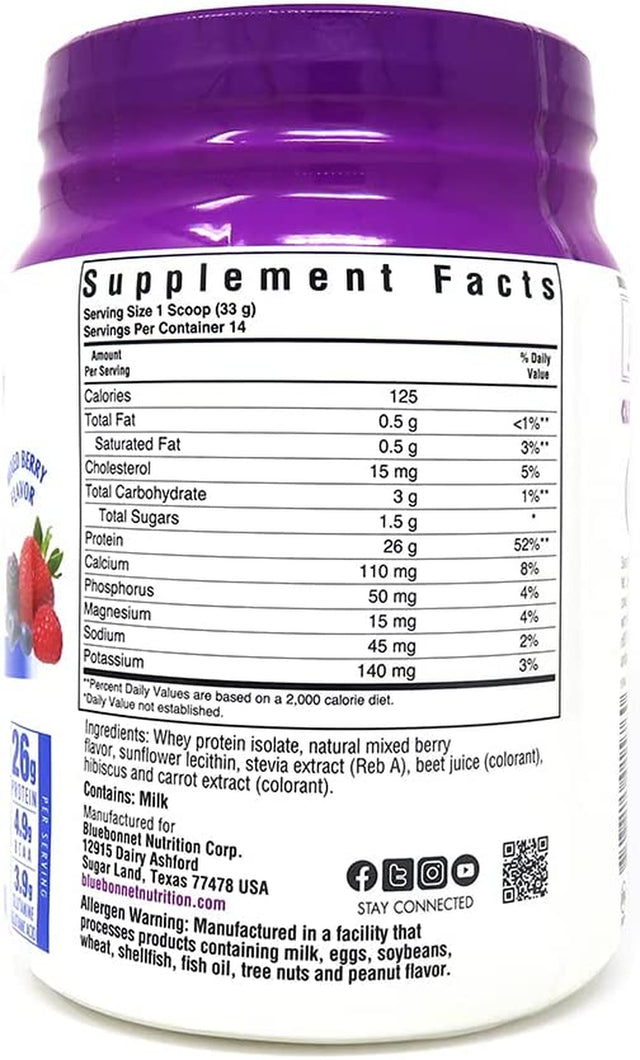 Bluebonnet Nutrition Whey Protein Isolate Powder from Grass Fed Cows, No Sugar Added, Non GMO, Gluten & Soy Free, Kosher Dairy, 16 Oz