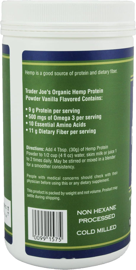 Trader Joe'S 16 Oz. Organic Hemp Protein Powder Dietary Supplement (Vanilla)