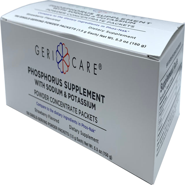 Dietary Supplement Geri-Care Phosphorus / Sodium / Potassium 250 Mg -160 Mg - 280 Mg Strength Oral Powder 100 per Box Strawberry Flavor