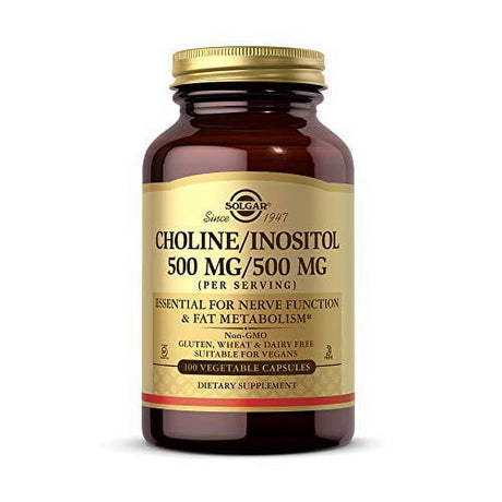 Solgar Choline/Inositol 500 Mg/500 Mg, 100 Vegetable Capsules - Energy Metabolism, Liver Health, Essential for Brain & Nerve Function - Non-Gmo, Vegan, Gluten Free, Dairy Free, Kosher - 50 Servings