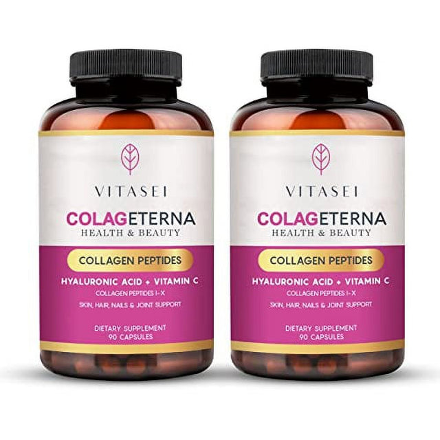 Vitasei Colageterna Collagen Peptides Capsules, Keto Pills Brain Booster Supplement W/Hyaluronic Acid, Vitamin C, Hydrolyzed Collagen Proteins for Healthy Skin, Gut Health & Joints, 90 Capsule (2Pack)