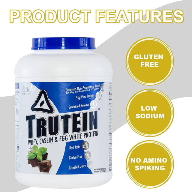 Body Nutrition, Trutein Protein Powder, Breakfast Shake, Meal Replacement, and Pre and Post Workout Recovery Drink Mix, 25 Grams of Protein, Chocolate Mint, 4 Pounds