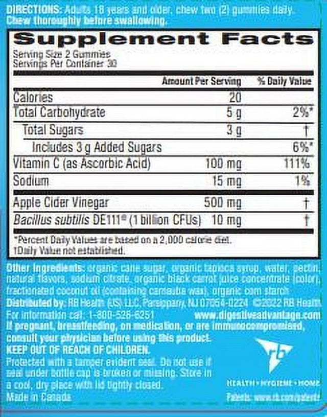 Digestive Advantage Probiotic Gummy with Apple Cider Vinegar 60 Ct.