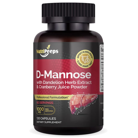 Nutripeeps D-Mannose with Cranberry Extract, Urinary Tract Detox & Liver Support Supplement, 120 Vegan Capsules