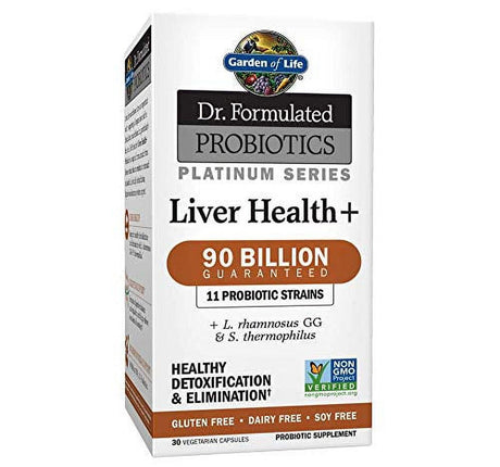 Garden of Life Dr. Formulated Probiotics Platinum Series Liver Health+ 90 Billion CFU D, One a Day Probiotic for Healthy Detoxification & Elimination Support, Vegan, Gluten Free, 30 Capsules