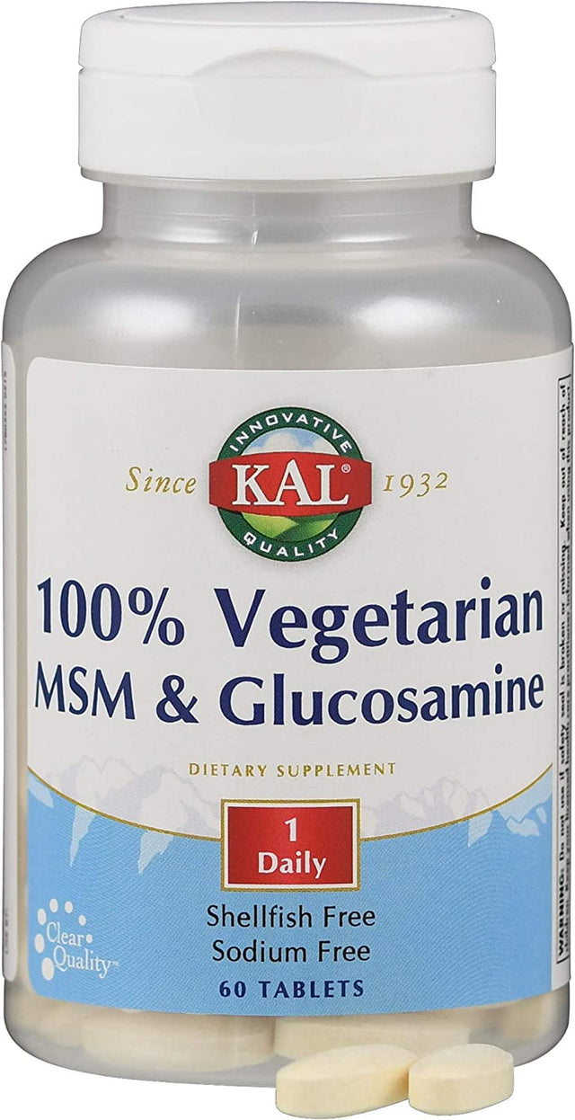 KAL 100% Vegetarian MSM and Glucosamine Tablet, 500 Mg, 60 Count