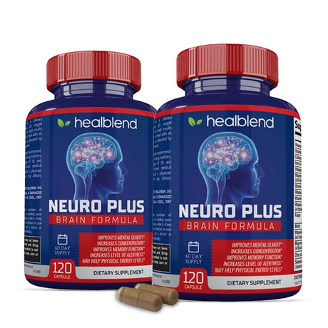 Healblend Neuro plus Brain Booster Supplements - Improving Cognitive Function, Brain & Focus Formula, Supports Memory, Concentration & Mental Clarity - 120 Capsules 2-Pack