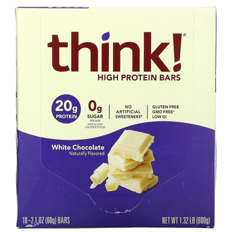 Think ! High Protein Bars, White Chocolate, 10 Bars, 2.1 Oz (60 G) Each