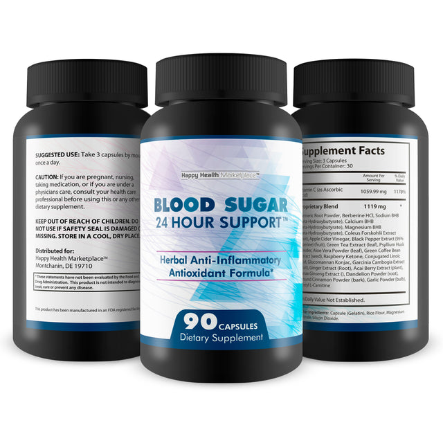 Blood Sugar 24 Hour Support - Blood Sugar Support - Best Formula - Herbal Anti-Inflammatory Antioxidant Formula - Aid Balanced Blood Sugar 24 Hour Daily Support