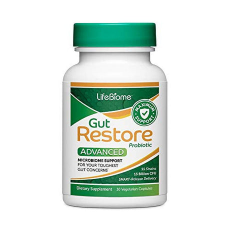 Dr. Drew Sinatra’S Lifebiome Gut Restore Advanced, Maximum Strength Microbiome Probiotic with Fermented Botanicals, 11 Multi Strains, 30 Once-Daily Capsules, Vegetarian, Soy-, Dairy-, and Gluten Free