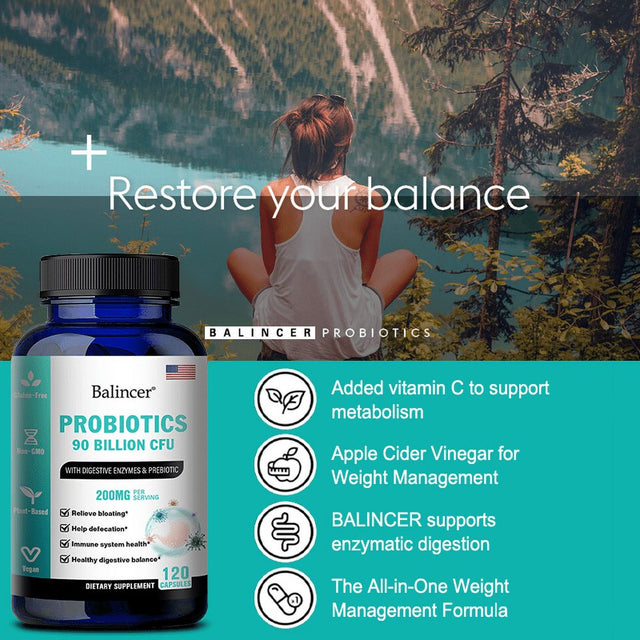 Balincer Probiotic Capsules for Men and Women - Contains Natural Lactase and Prebiotic Fiber for Digestive Health - Supports Gut Health, Bloating Relief and Immune Health