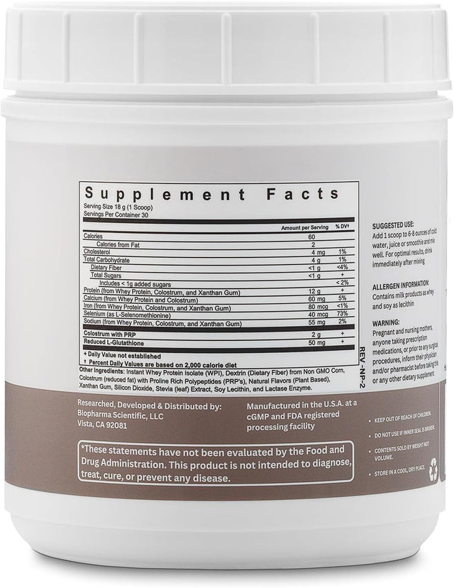 Biopharma Scientific Nanopro Immune: Whey Protein Powder for Immune Support & Exercise Recovery with Colostrum, Glutathione, Proline Rich Polypeptides, Vanilla Bean Flavor, 30 Servings