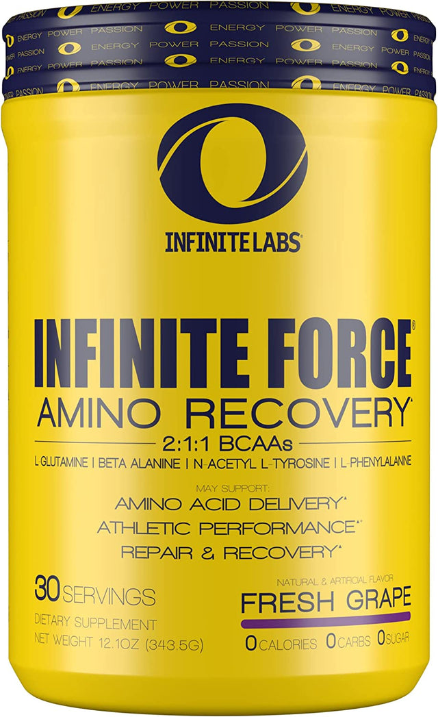 Infinite Labs Infinite Force BCAA High Performance Amino Recovery, 6Gms of Amino Acids, Grape Flavor, Caffeine Free, Electrolyte Powder for Hydration