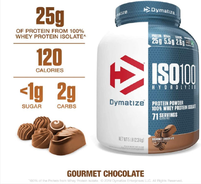 Dymatize Nutrition ISO 100, Whey Protein Powder, Gourmet Chocolate, 5 Pound