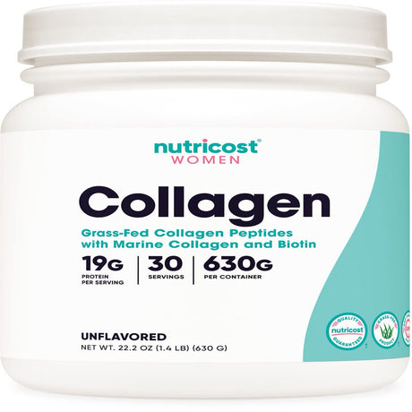 Nutricost Collagen for Women 30 Servings (Unflavored) - Grass-Fed Collagen Supplement, Type I, II, and III Collagen