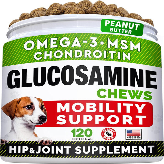 Glucosamine Treats for Dogs - Joint Supplement W/Omega-3 Fish Oil - Chondroitin, MSM - Advanced Mobility Chews - Joint Pain Relief - Hip & Joint Care - Made in USA