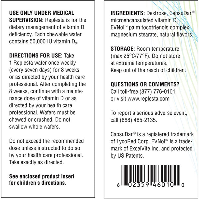 Replesta 50,000 IU Vitamin D3 Cholecalciferol, for Vitamin D Deficiency, 4 Count (Pack of 1)