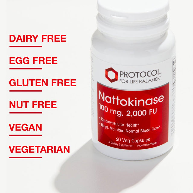 Protocol for Life Balance - Nattokinase 100 Mg - 2,000 Fibrinolytic Units of Enzyme Activity to Support Heart Health, Circulation, and Normal Blood Flow, Enhanced Formula Supplement - 60 Veg Capsules