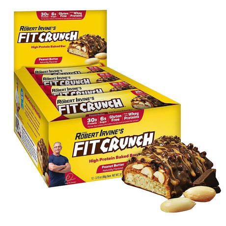 FITCRUNCH Full Size Protein Bars, Designed by Robert Irvine, 6-Layer Baked Bar, 6G of Sugar, Gluten Free & Soft Cake Core (Peanut Butter)