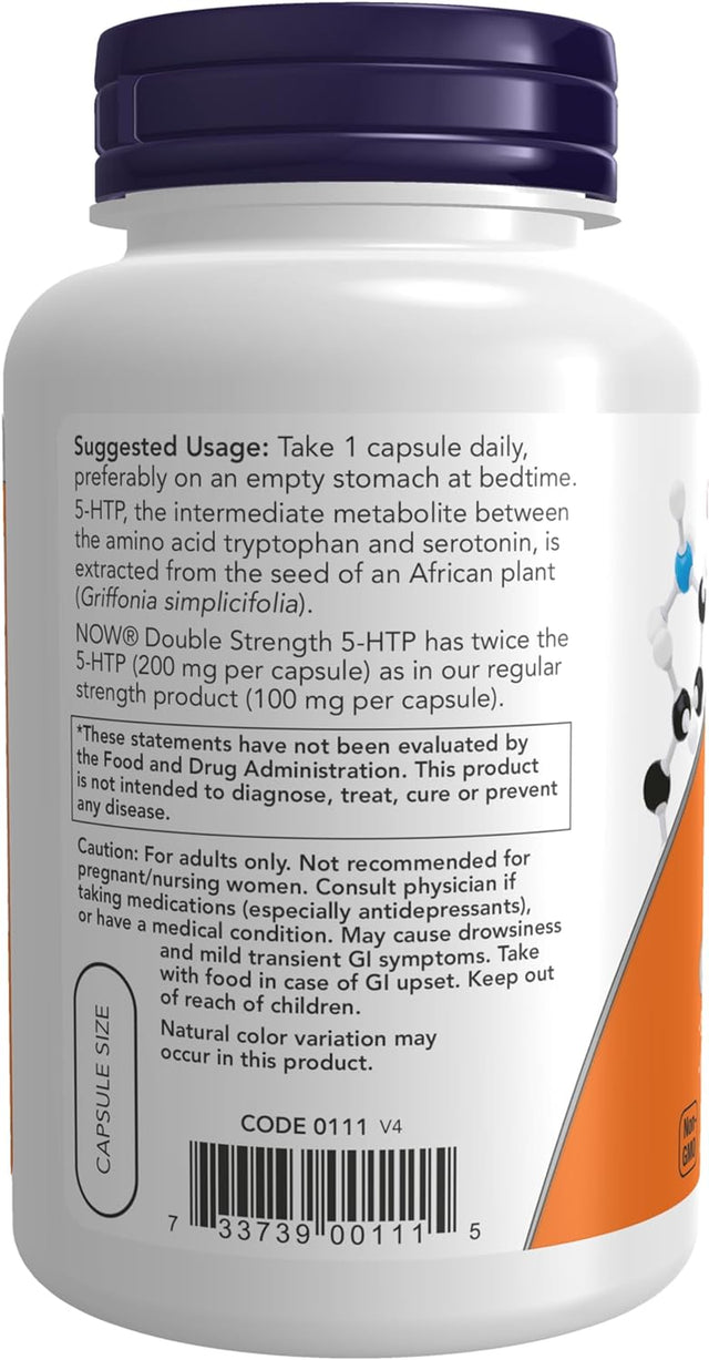 NOW Supplements, 5-HTP (5-Hydroxytryptophan) 200 Mg, Double Strength, Neurotransmitter Support*, 120 Veg Capsules