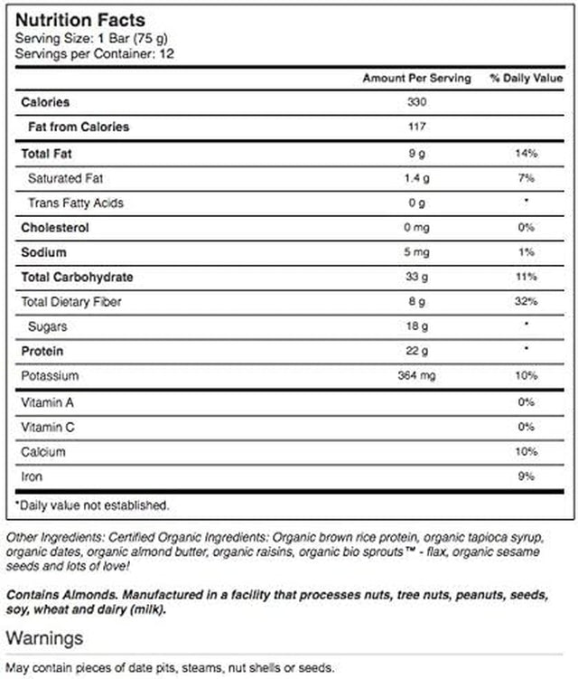 Organic Food Bar - Protein Bar, Perfect On-The-Go Food, 22 Grams of USDA Organic Vegan Protein (Pack of 12, 2.6 Oz)