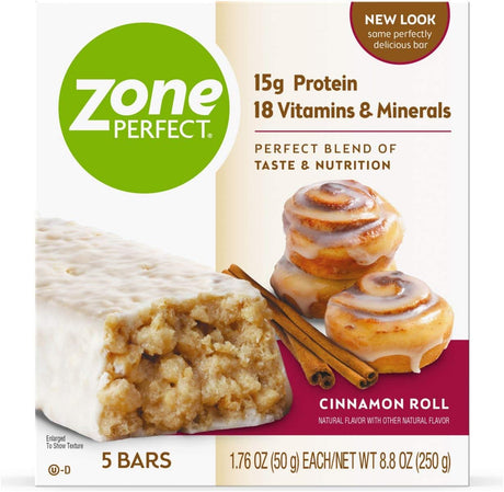 Zone Perfect Nutrition Bar, Cinnamon Roll, 5 Count [Pack of 3]