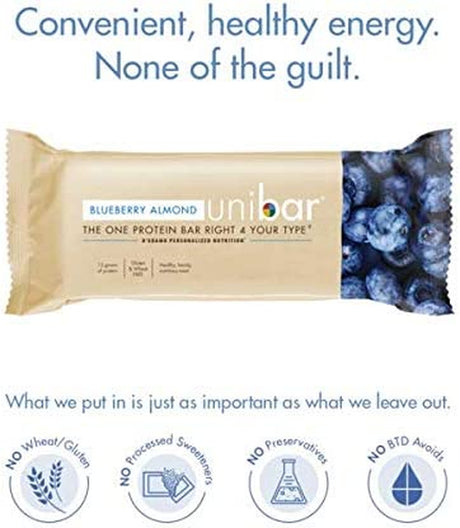 D'Adamo Personalized Nutrition Uni Bar Blueberry Almond, 12 Count