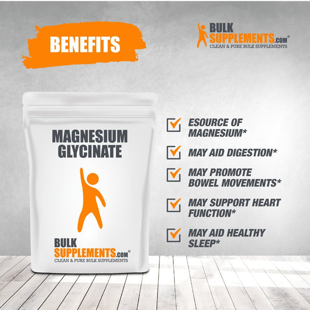 Bulksupplements.Com Magnesium Glycinate Powder, 2200Mg - Magnesium Supplement (250G - 113 Servings)